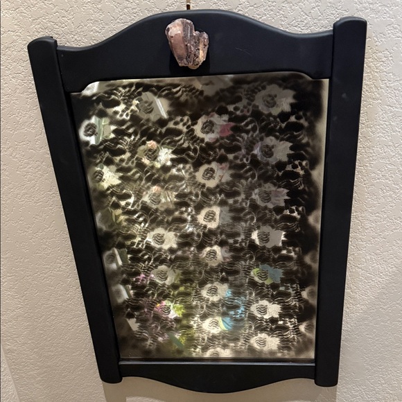 One-of-a-Kind Handcrafted Lace-Painted Mirror with Crystal Accent